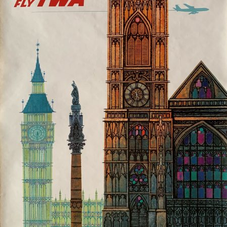Original 1960s TWA London Travel Poster by David Klein