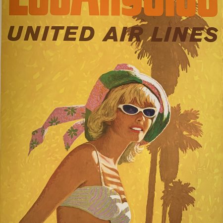 Rare Original 1960 United Airlines Travel/Destination Poster 'Los Angeles' by Stan Galli