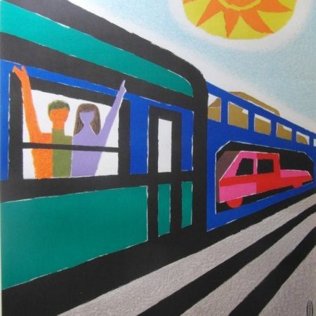 Original 1967 Guy Georget French National Railways Poster 'Trains Autos Couchettes'