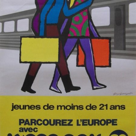 Original 1972 French National Railways Poster Advertising European Inter Rail Travel