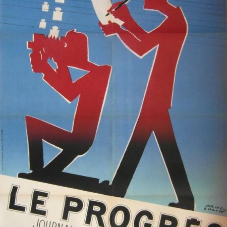 Original 1954 Paul Colin Poster Advertising the French Publication 'Le Progress'