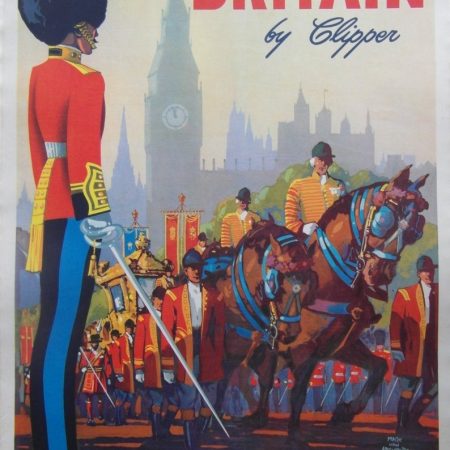 1948 Rare Pan American Airlines Travel/Destination Poster 'Fly to Britain by Clipper'