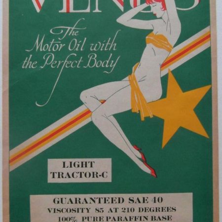 Original 1929 Art Deco Small Format Poster advertising Venus Motor Oil.